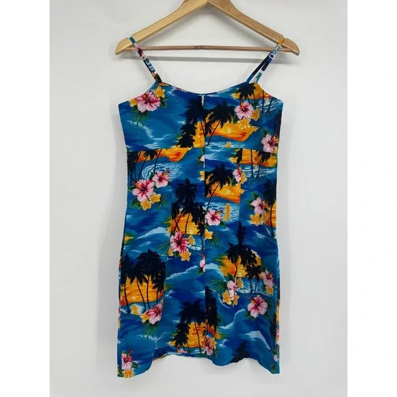 Pacific Legend Dress Women S Blue Tropical Sunset Floral Resortwear Vacation - Picture 8 of 10